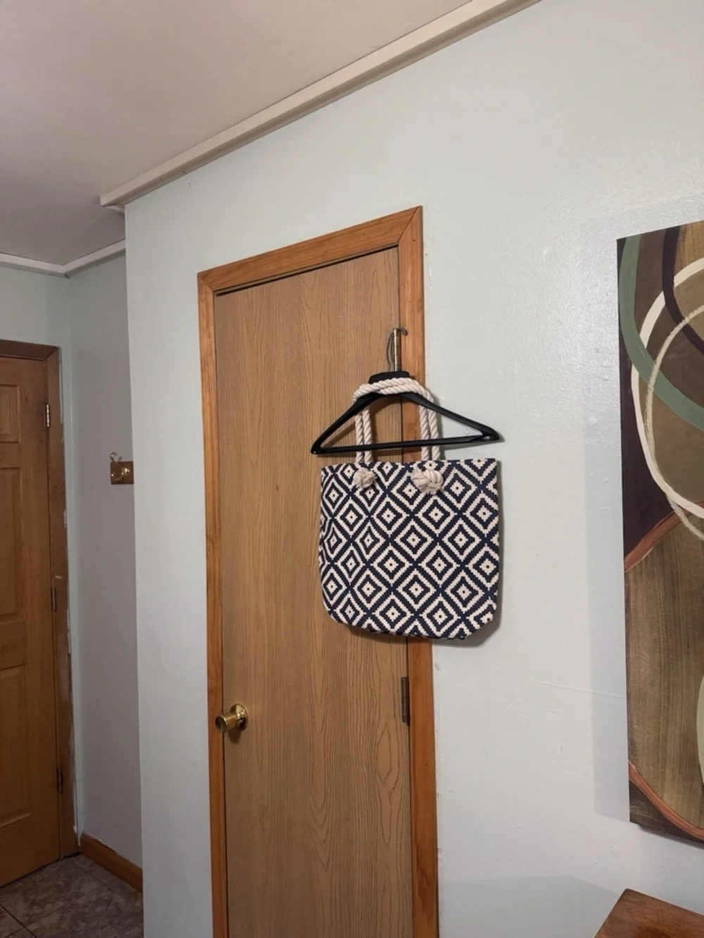 Summer & Rose Blue & White w/Geometric Print Beach Tote Bag w/Rope Handle